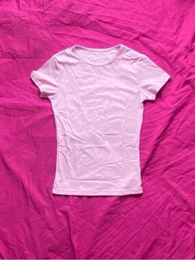 Women's Pink Crewneck Short-Sleeve Tee - Spandex and Polyester top